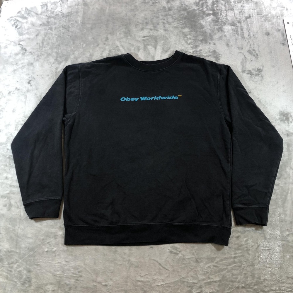 Vintage Obey Worldwide Sweatshirt Mens XL Black Graphic Logo Fleece Crewneck